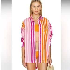 Beach Riot Alexa Striped Oversized Button Down Cover Up